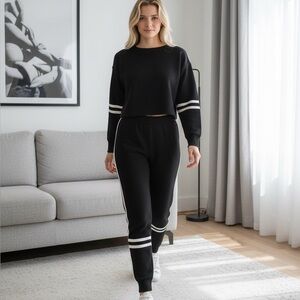 Pretty little thing Black Sweater and Pants Set with White Stripes